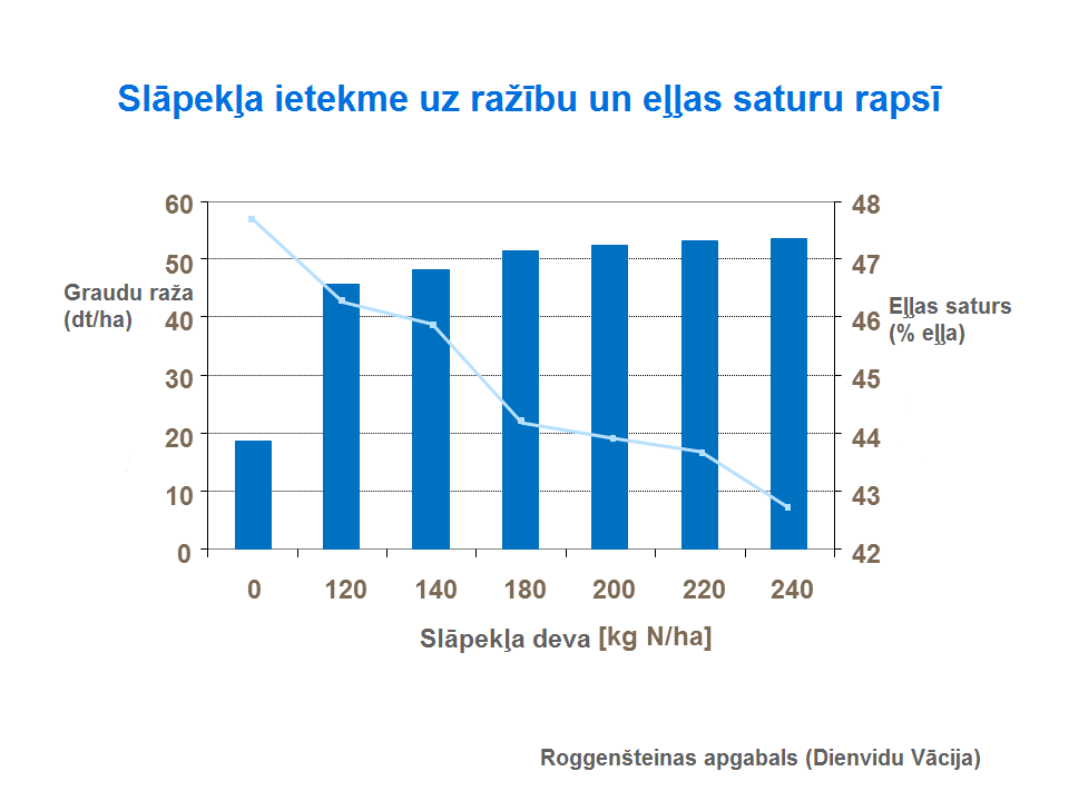 Slāpekļa ietekme uz ražību un eļļas saturu rapsī